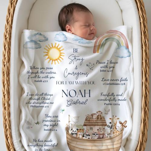 Noahs ark Blanket Personalized Bible Verse gift Baptism baby Christian gifts Newborn Noahs ark Nursery decor Christian blanket baby Baptism