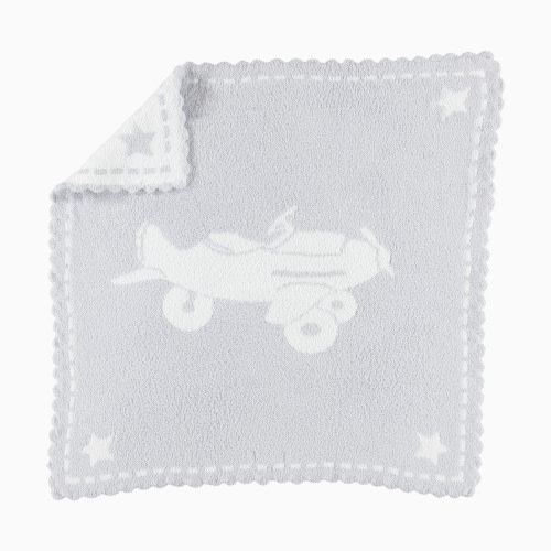 Barefoot Dreams CozyChic Scalloped Receiving Blanket - Blue/White/Airplane