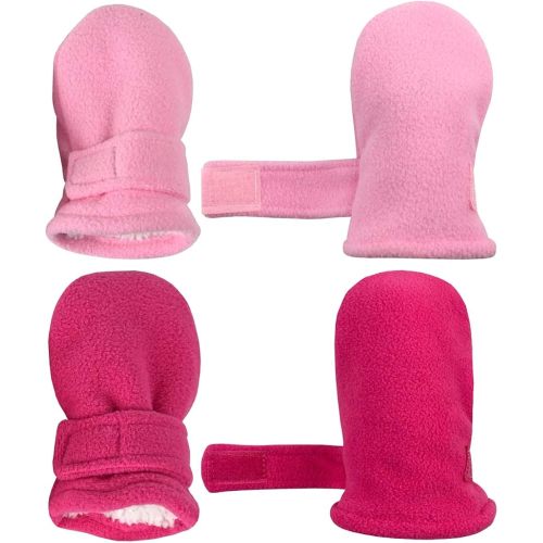N'Ice Caps Baby Toddler Mittens Kids 2 Pairs Fleece Gloves Winter Warm Sherpa Lined Pack (Pink/Fuchsia Pack - Infant No Thumbs, 6-18 Months)