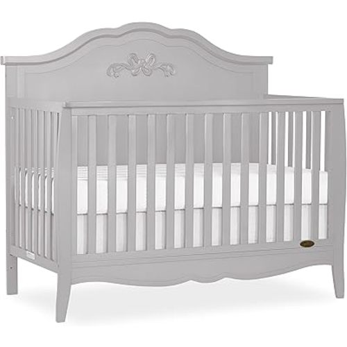 Sweetpea Baby Jasmine 4-in-1 Convertible Crib in Platinum, 3 Mattress Height Settings, Greenguard Gold Certified, Metal Mattress Support, Solid New Zealand Pinewood