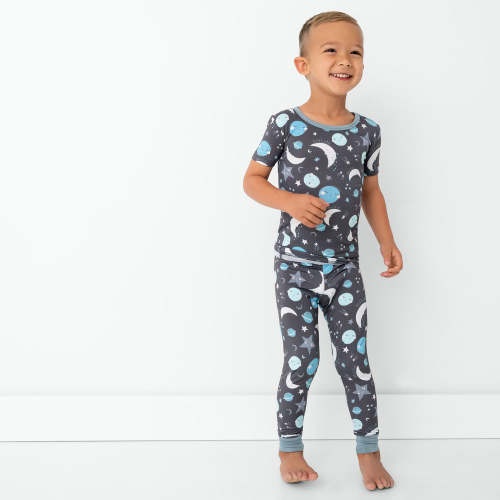 Blue To The Moon & Back Two-Piece Short Sleeve Pajama Set - Little Sleepies