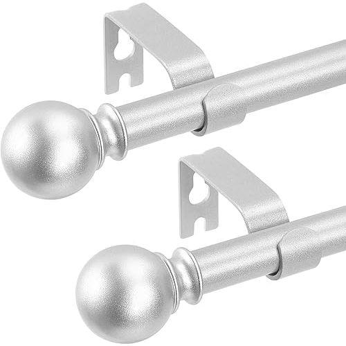 2 Pack Silver Curtain Rods 36 to 72 Inches(1.2-2.4 Feett),5/8 inch Splicing Drapery Rods,Small Curtain Rods Set,Size: 36''-72'',Silver