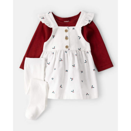 Baby Girl 3-Piece Holly Print Long-Sleeve Dress Set - White - Carter's | Carter's