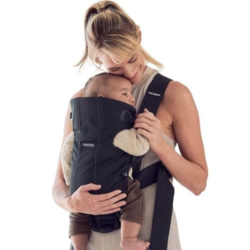 BabyBjörn Baby Carrier Mini, Anthracite, 3D Mesh | Newborn Carrier (7-25 lbs), Ergonomic, Easy-to-Use