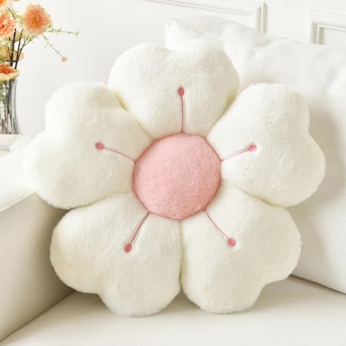 Flower Pillow, Cute Decorative Throw Pillow (White, 15 Inches) | Flower Shaped Pillow, Decorative Throw Pillows for Bed Couch, Cute Daisy Pillow Dorm Decor Floor Seating Cushion