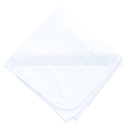 Solid Essentials Smocked Blanket - White with Blue Trim