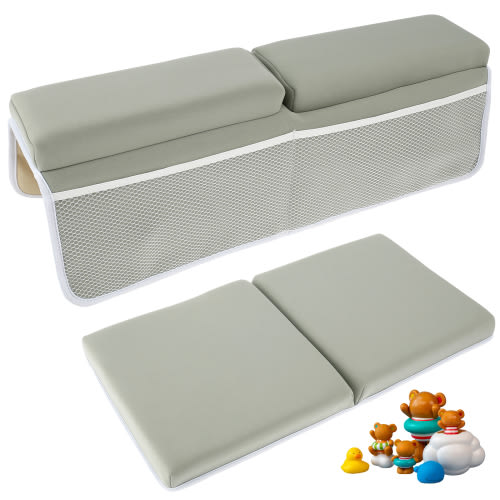 2Pcs Baby Bath Kneeler and and Elbow Rest Pad with 4 Bathtub Toy Organizer Gray