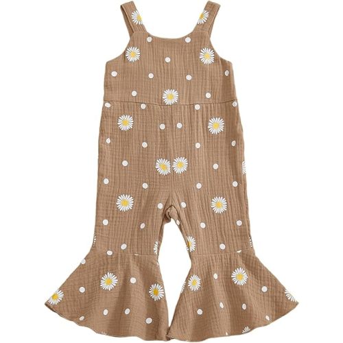 Toddler Baby Girl Bell Bottoms Romper Floral/Butterfly Overalls Suspender Flare Pants One Piece Strap Jumpsuit