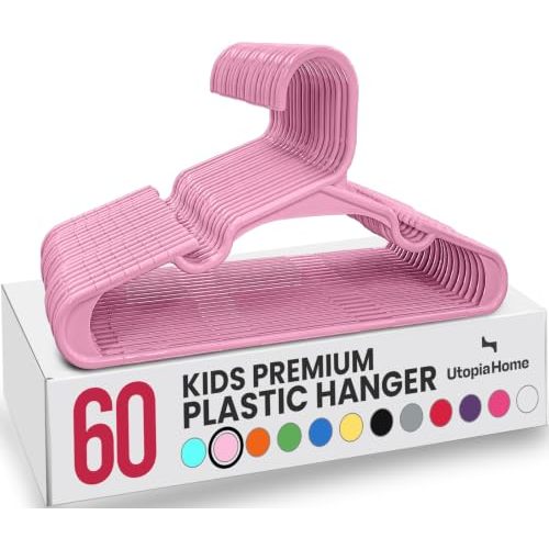 Utopia Home Kids Hangers 60 Pack – 11.5 Inch Baby Closet Hangers Baby Pink | Plastic baby hangers | Fits children's & infant clothes | Gentle on delicate garments