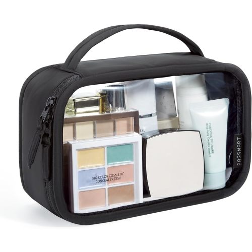 BAGSMART TSA-Approved Toiletry Bag, Large Opening Clear Makeup Bag with Handle, Quart Sized Travel Toiletry Bag, Carry-On Airline Compliant for Men and Women (Black)
