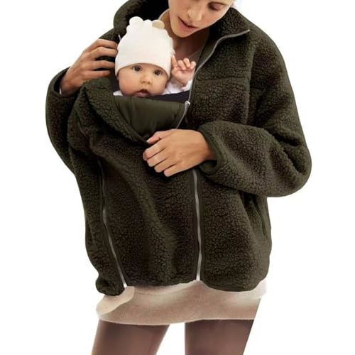 Maternity Coat Winter Mom Cozy Thicken Coats Fleece Sherpa Jacket | 3-In-1 Thicken Fleece Jacket,Zip Panels,Pocket,Maternity and Kangaroo Carrier Coat Clothing