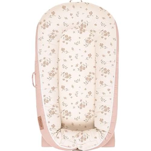 Konssy 100% Cotton Baby Lounger Cover Fits DockATot Deluxe+, Cover Only | Soft & Breathable, Easy Installation with Two-Way Zipper & Snap Buttons, Cozy Replacement Slipcover for Baby Nest (Blossom)