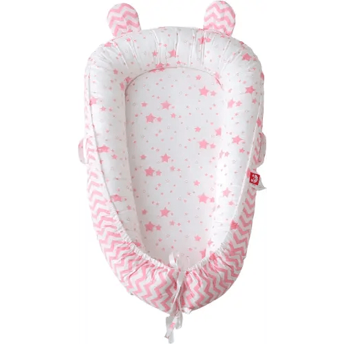 Baby Snuggle Nest Lounger for Newborn 0-24 Months, Breathable & Soft Cotton Infant Baby Nests Cover, Portable & Lightweight Infant Lounger for Home and Travel (Pink)