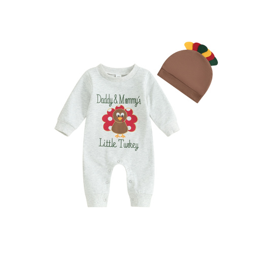 Jxzom Thanksgiving Baby Boy Girl Outfits 0 3 6 12 18 Months Turkey Print Long Sleeve Sweatshirt Jumpsuit with Hat 2Pcs Fall Clothes Set