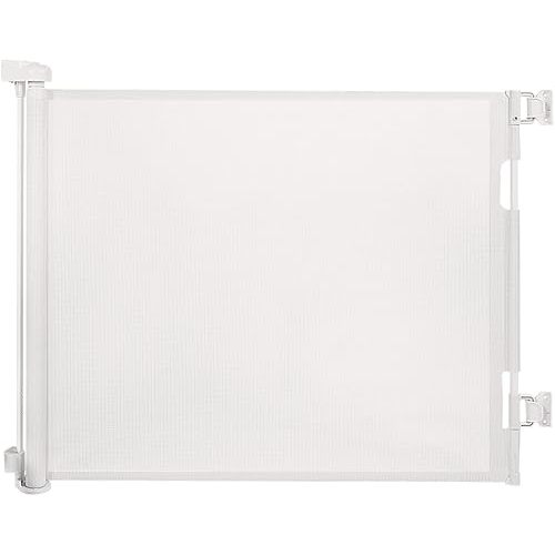 Retractable Baby Gate for Stairs – 33” Height, Expands up to 55” Width – Safety Gate for Infants, Toddlers, Dogs & Pets – Easy Install, Secure Closure, White Mesh Design for Indoor & Outdoor Use
