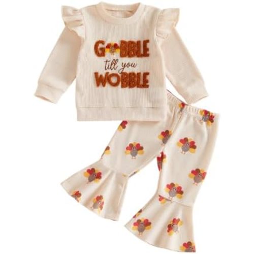 Socutebabe Baby Girl Thanksgiving Outfit Girl Turkey Sweatshirt Pants Set