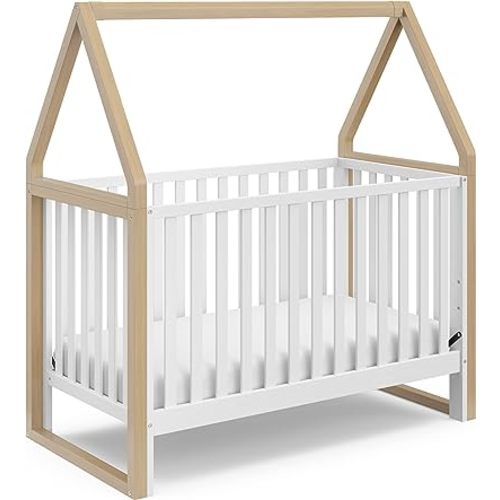 Storkcraft Orchard 5-in-1 Convertible Crib (White with Driftwood) – GREENGUARD Gold Certified, Canopy Style Baby Crib, Converts from Crib to Toddler Bed, Daybed and Full-Size Bed