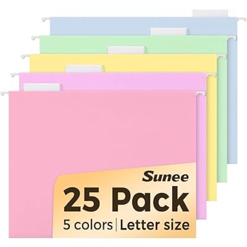 SUNEE 25 Pack Hanging File Folders, Bright Folders, Hanging File Folders Letter Size with 1/5-cut Tabs, Stay Organized for Your Home and Office Bulk File and Documents
