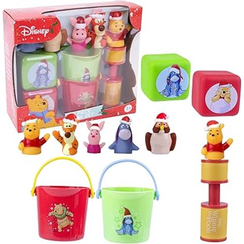 Disney Holiday Winnie The Pooh Bath Toys - 11 pc Bath Value Set, Bath Toys, Finger Puppets, Rinse Cups, Foam Pump, Bath squirters