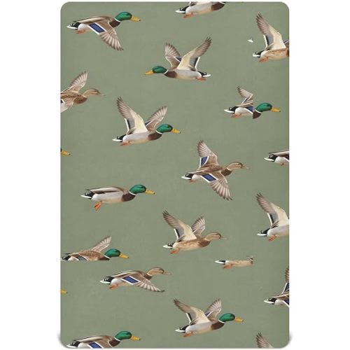 Fitted Crib Sheets for Baby Boys or Girls Soft Breathable Baby Play Yard Sheet for Standard Size Crib Mattress 52x28in Birds Wild Ducks Drake on White Background