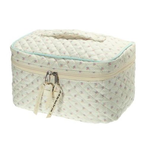 Unique Bargains Makeup Bag Travel Beige Cotton Large Cute Floral Pattern Aesthetic 1 Pc