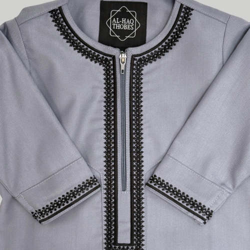 Toddler Lilac Grey Embroidered Omani Thobe | Kids Thobe – Al-Haq Thobes