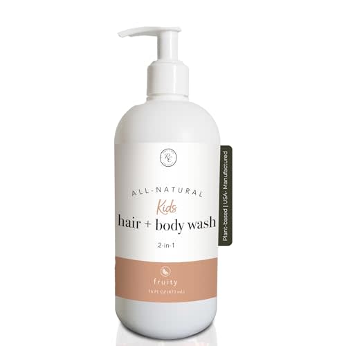 Rowe Casa Organics 2-in-1 Kids Hair & Body Wash with Therapeutic Essential Oils – Fruity Kids Shampoo & Body Wash with Sweet, Bright & Uplifting Scent – 16 Fl. Oz