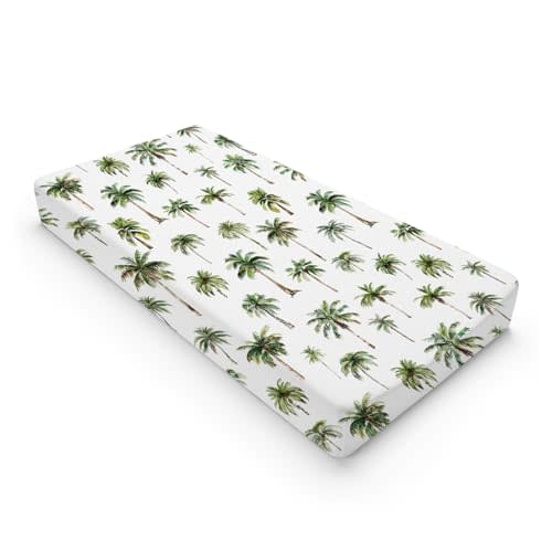 Watercolor Palm Trees Changing Pad Covers Green Coco Palm Trees Diaper Changing Table Sheets for Baby Boy Girl Summer Beach Soft Breathable Stretchy Snug Fitted Baby Change Table Pad Mats 32''x16''