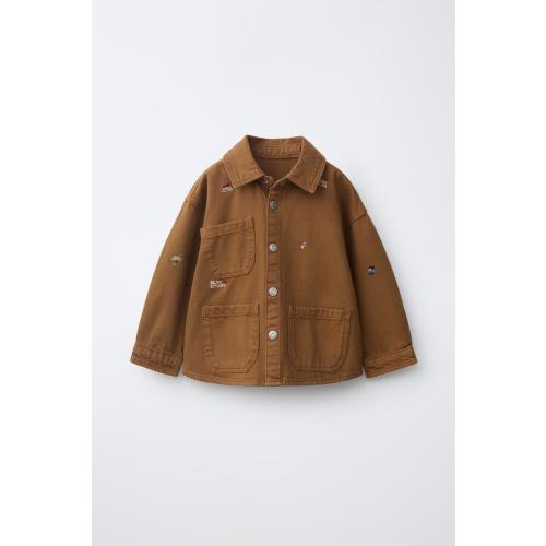 EMBROIDERED CANVAS OVERSHIRT - Caramel | Size 1.5 yrs