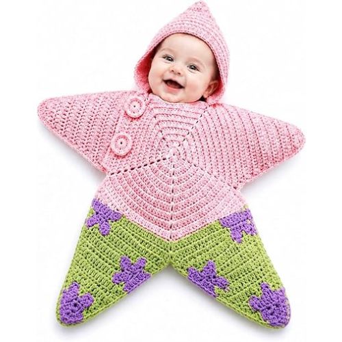 Hand-Crocheted Starfish Onesie, Baby Swaddle Sleep Sack, Cozy Hooded Star Dress for Photos