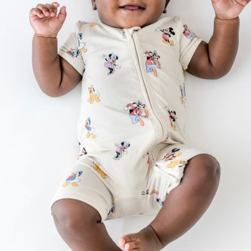 Kyte Zipper Shortall Romper in Mickey Mouse and Friends