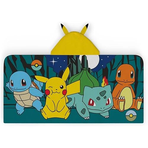 Pokemon Anime Kids Super Soft Bath/Pool/Beach Soft Cotton Terry Hooded Towel Wrap, 24 in x 50 in, (Official Licensed Product) By Franco