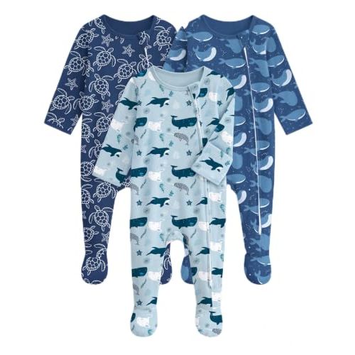 Unnivoll Baby Sleepers 100% Cotton Baby Pajamas Baby Boys Girls Clothes | Footie Pajamas for Newborn 0-3 3-6 6-9 Months, 3Pcs Soft Infant Footed PJs with Mitten Cuffs, Two Way Zipper, Long Sleeve