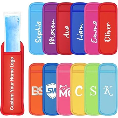 Custom Ice Pop Sleeves with Name Logo Text, Neoprene Insulator Sleeves, Freezer Popsicle Holder Sleeves, Colorful Ice Sleeves Holder Bag, Reusable Washable Ice Popsicle Holders for Kids
