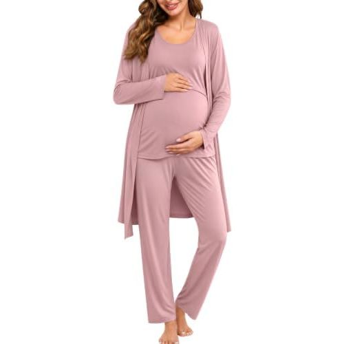 SWOMOG Maternity Nursing Robe Set 3 PCS Women Postpartum Pajamas Breastfeeding Labor Delivery Hospital Pregnancy Pjs