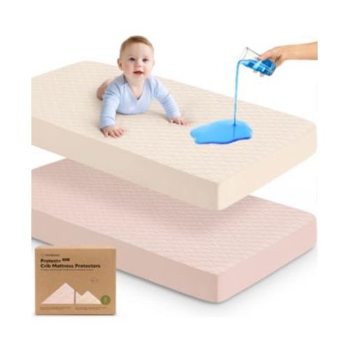 2-Pack Protect+ Waterproof Crib Mattress Protector Covers, Mavy Quilted Cotton Baby Mattress Topper, Toddler Crib Sheets