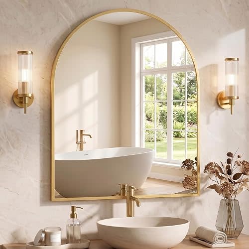 NEWBULIG Arched Bathroom Mirror for Over Sink, Wall Vanity Mirror