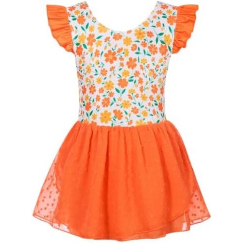 Funnycokid Ballet Leotard for Girls Dance Leotards with Skirt Toddler Ruffle Sleeve Ballerina Outfit