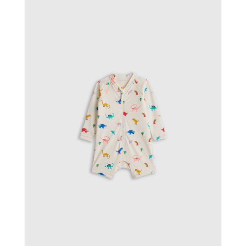 Long Sleeve Zip-Up Rash Guard One-Piece - Baby in Dinosaurs