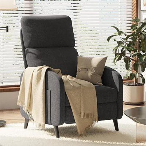 FLEXISPOT XC2 Recliner Chair for Adults, Fabric Small Reclining Chair Home Theater Seating with Side Pockets, Adjustable Modern Single Sofa Armchair, Extended Footrest for Living Room(Gray)