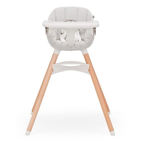 Lalo The Chair Convertible 3-in-1 High Chair - Wooden High Chair for Babies & Toddlers, Baby High Chair with Dishwasher Safe Tray, Adjustable Footrest & Machine Washable High Chair Cushion, Coconut