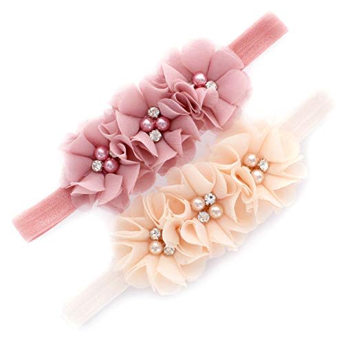 My Lello Flower Headbands Baby - Girls - Toddler Fabric Beaded Stretchy Elastic Pair