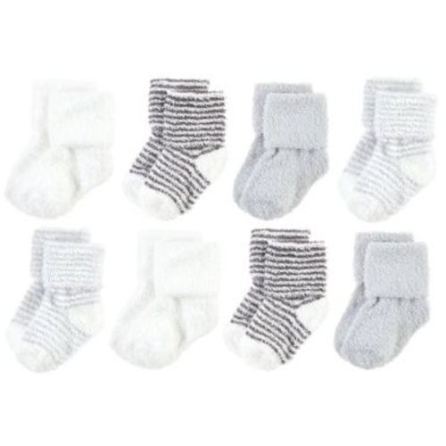 Hudson Baby Cozy Chenille Newborn and Terry Socks, Gray Stripe 8 Pack, 6-12 Months