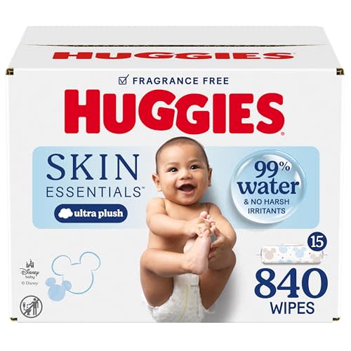 Huggies Skin Essentials Baby Wipes, Hypoallergenic, 99% Water, 15 Flip Top Packs (840 Wipes Total)