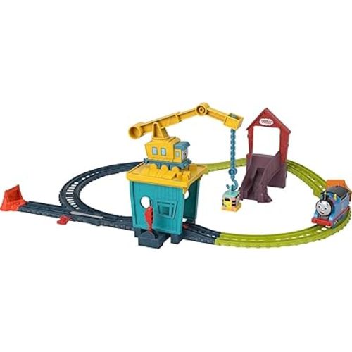 Thomas & Friends Motorized Toy Train Set Fix 'em Up Friends with Carly the Crane, Sandy the Rail Speeder & Thomas for Preschool Kids Ages 3+ Years 