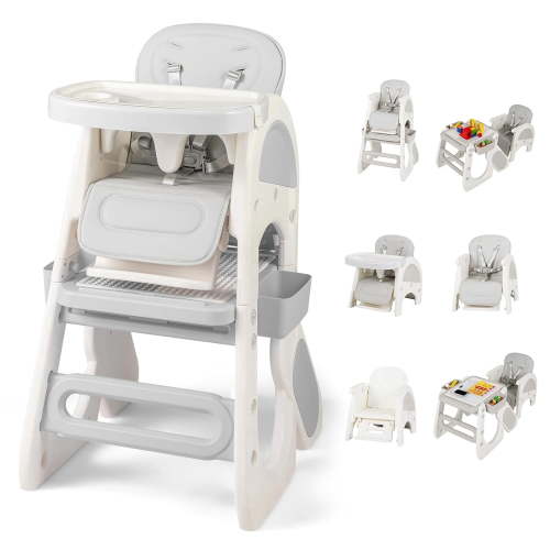 8 in 1 Baby High Chair, Converts to Kids Table and Chair Set, with Drawing Whiteboard Building Block Tabletop, Suitable for Dinning Studying Playing