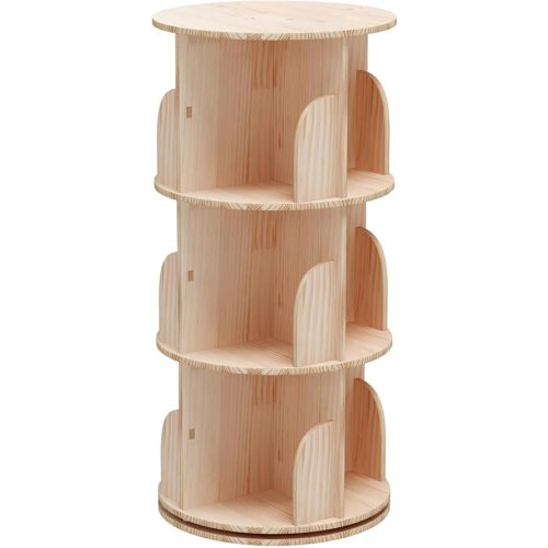Rotating Bookshelf, 360 Display 3 Tier Floor Standing Bookcase Storage Rack for Kids&Adult, Wood Narrow Book Shelf Organizer for Bedroom, Living Room, Study Room
