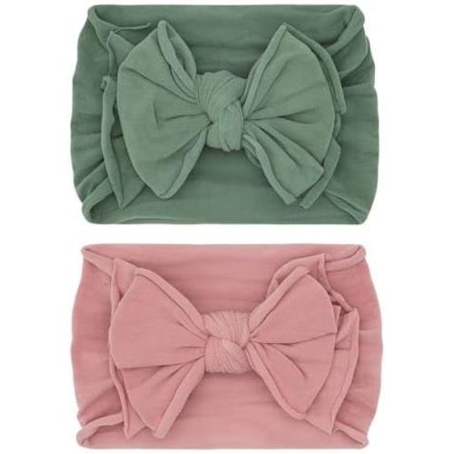 Baby Bling Bows Newborn to Little Girls Hair Bow - FAB-BOW-LOUS Headbands Toddlers Hair Accessories, Made in the USA, One Size (2 Pack - Sage + Mauve)