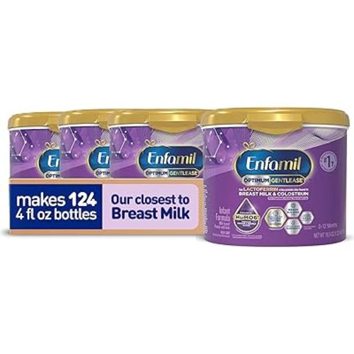 Enfamil Optimum (Enspire) Gentlease, Our Closest Formula to Breast Milk, Immune-Supporting Lactoferrin and Brain-Supporting DHA Baby Formula - Powder 19.5 Oz Tub, Pack of 4