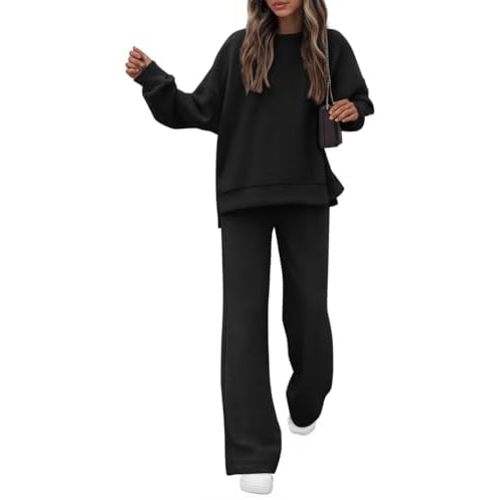 KIRUNDO Fall Sweatsuits Women 2 Piece Outfit Lounge Sets 2025 Matching Airport Oversized Sweatshirt Sweatpants Tracksuit